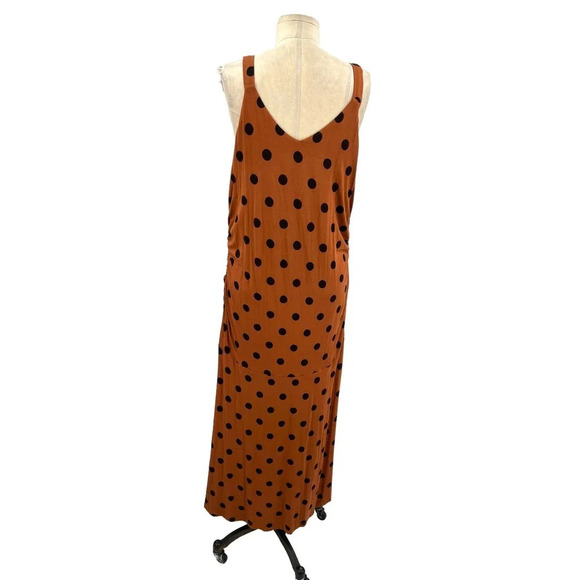 Anthropologie Maeve Midi Dress Ruched Polka Dot Jersey Brown Black Plus Size 1X - Picture 9 of 16